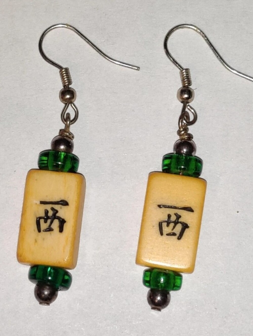 MAHJONG Vintage Earrings Japan Beads Pierced Dangle